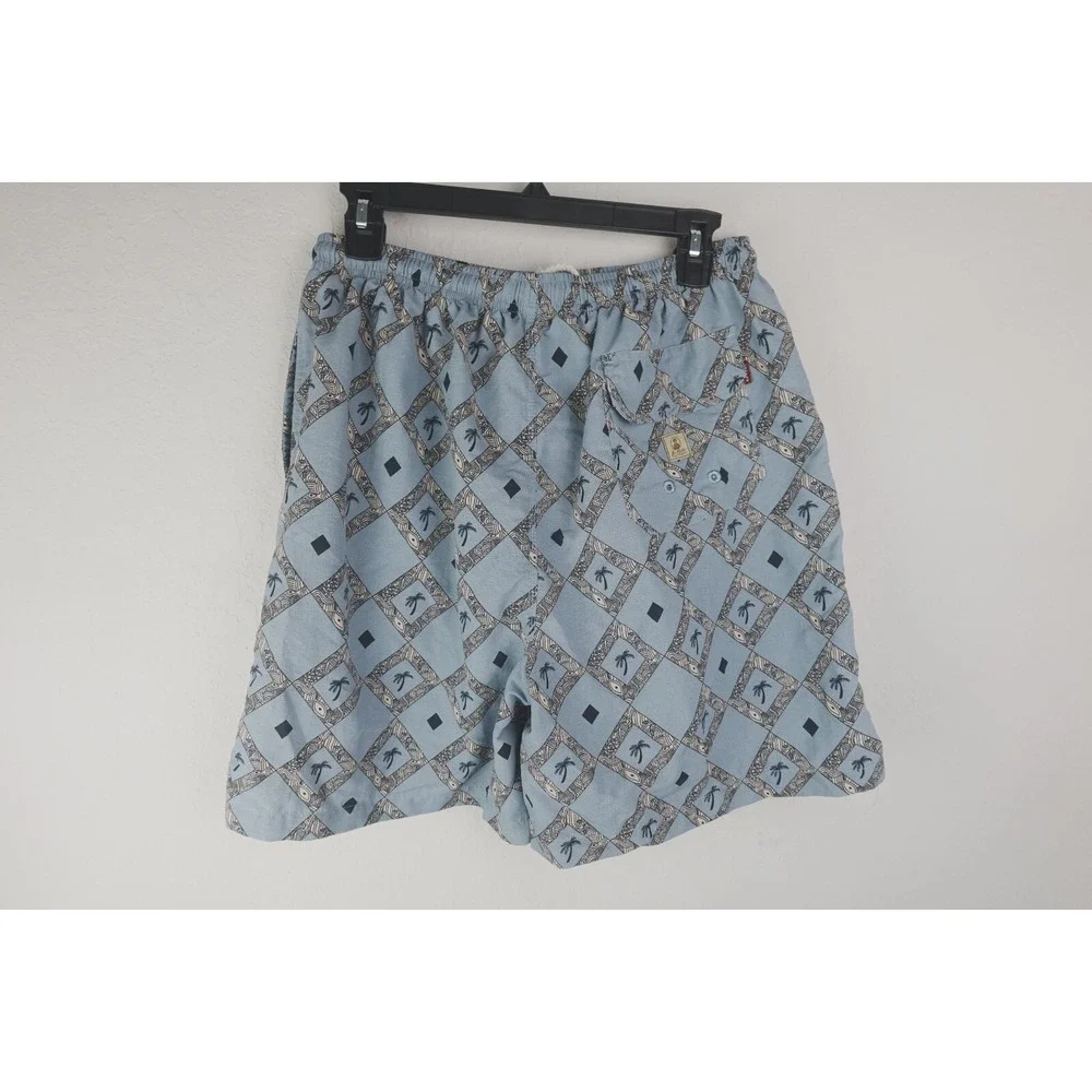 Joe Martin Large‎ Mens Swimming Trunks Shorts  Blue Palm Trees Aztec Nylon